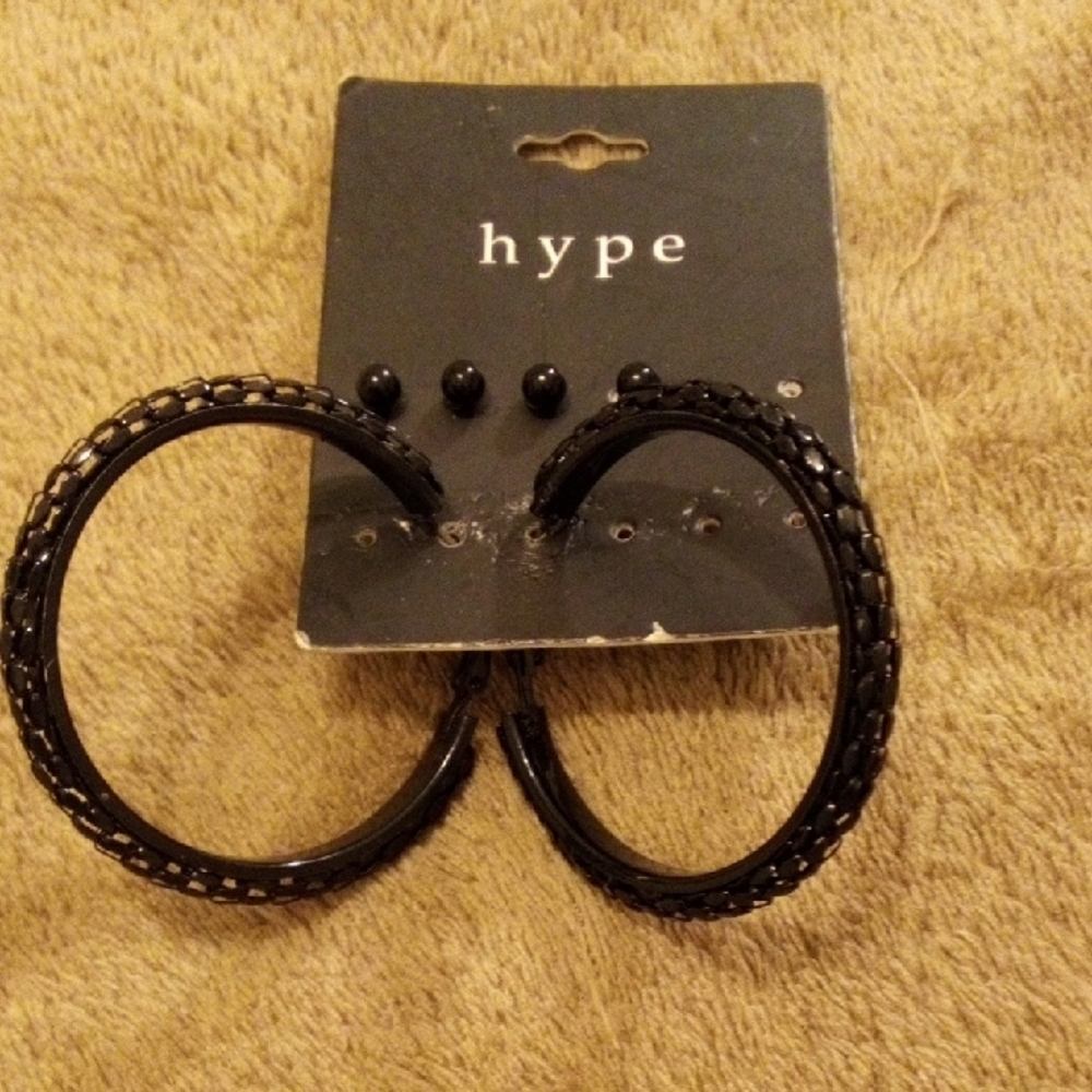 Hype Black Woven Design Hoop Earrings